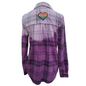 UPCYCLED Flannel with "8 bit Heart" Embroidered Patch | Small